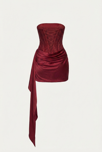 Alessandra Crystal Corset Mini Dress – Burgundy