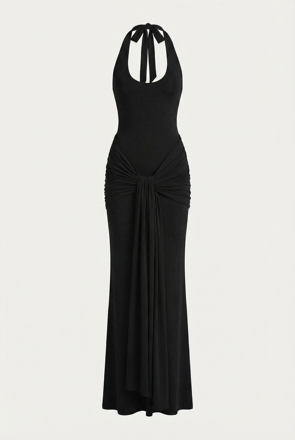 Amandine Halter Sculpt Maxi Dress - Black