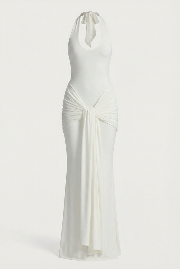 Amandine Halter Sculpt Maxi Dress - White