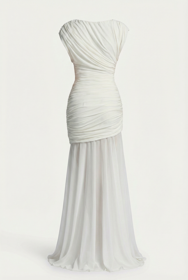 Amaya Sculpted Drape Maxi Dress - White