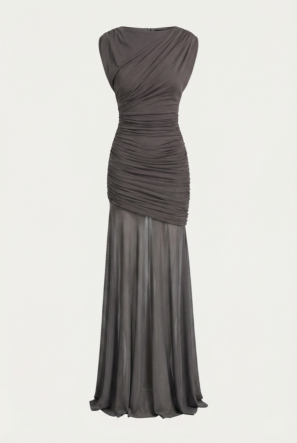Amaya Sculpted Drape Maxi Dress - Gray