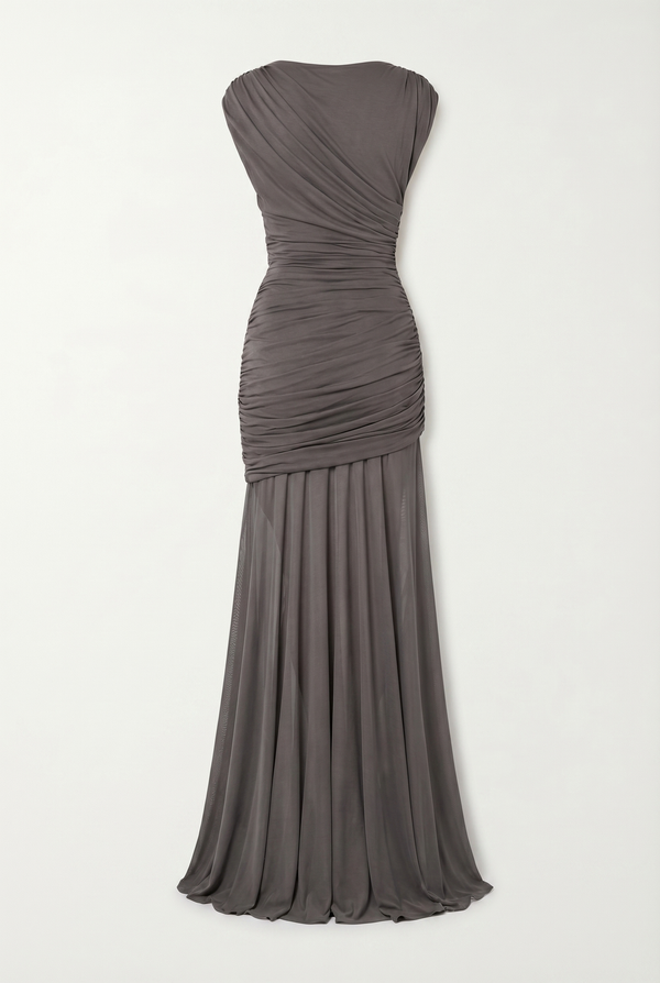 Amaya Sculpted Drape Maxi Dress - Gray