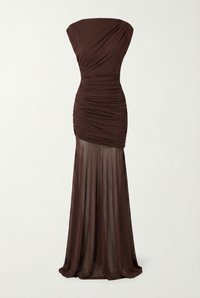 Amaya Sculpted Drape Maxi Dress - Brown