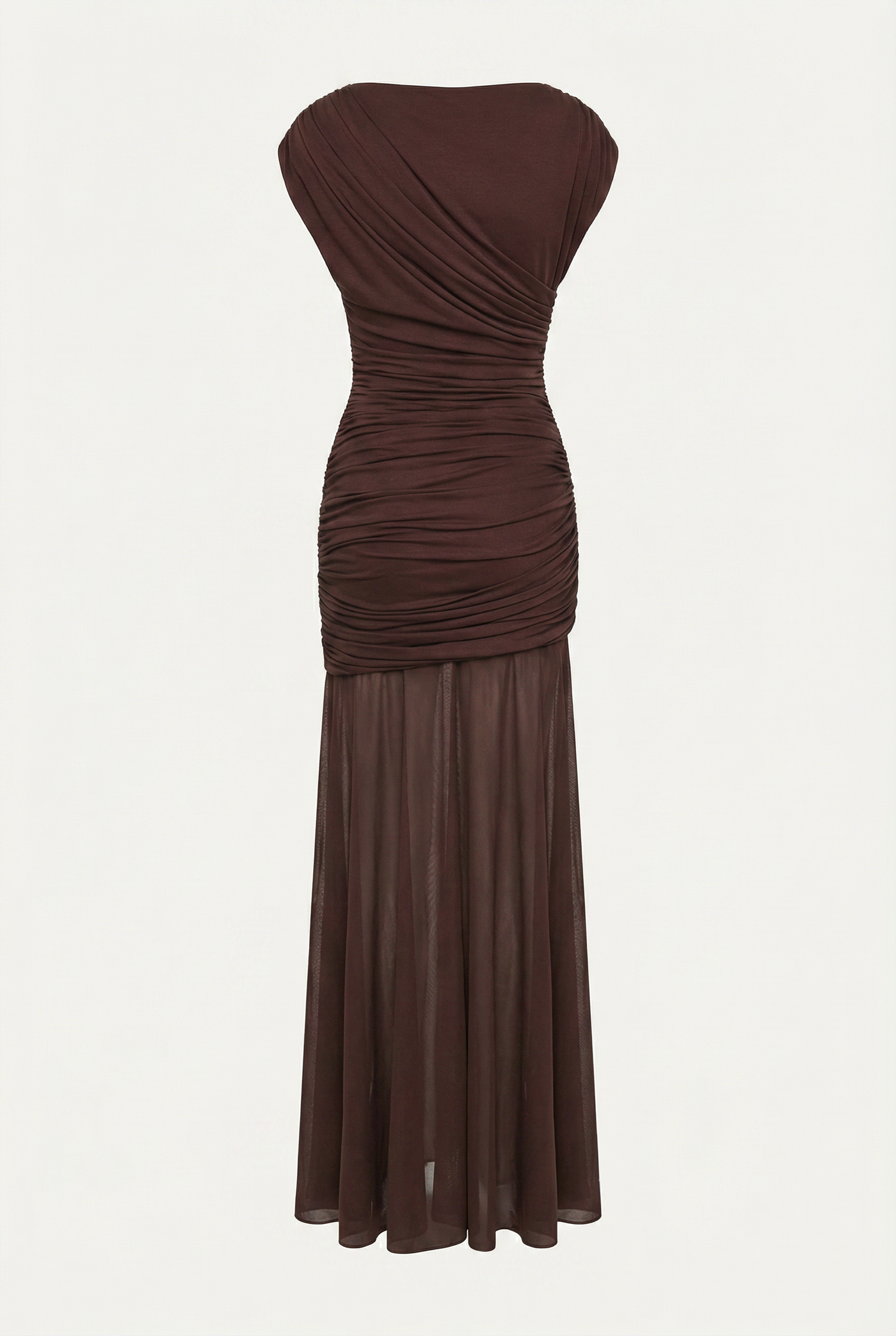 Amaya Sculpted Drape Maxi Dress - Brown