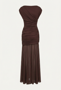 Amaya Sculpted Drape Maxi Dress - Brown