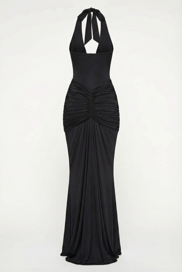 Amelita Deep Plunge Sculpt Maxi Dress - Black