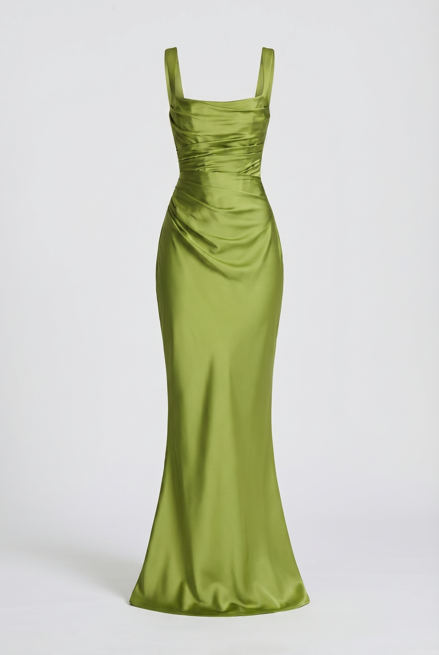 Angelina Structured Satin Corset Maxi Dress with Scarf – Green