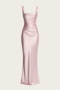 Angelina Structured Satin Corset Maxi Dress with Scarf - Pink