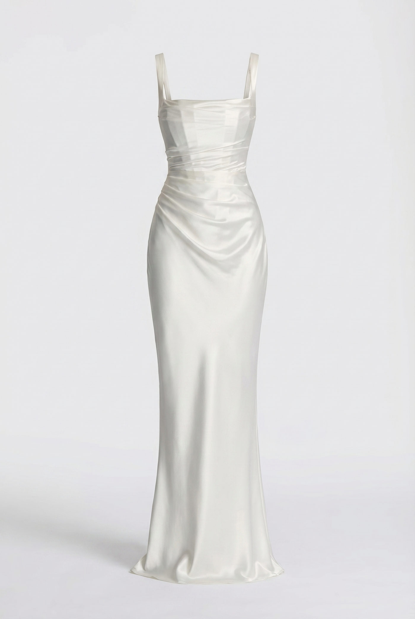 Angelina Structured Satin Corset Maxi Dress with Scarf - White