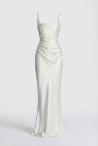 Angelina Structured Satin Corset Maxi Dress with Scarf - White