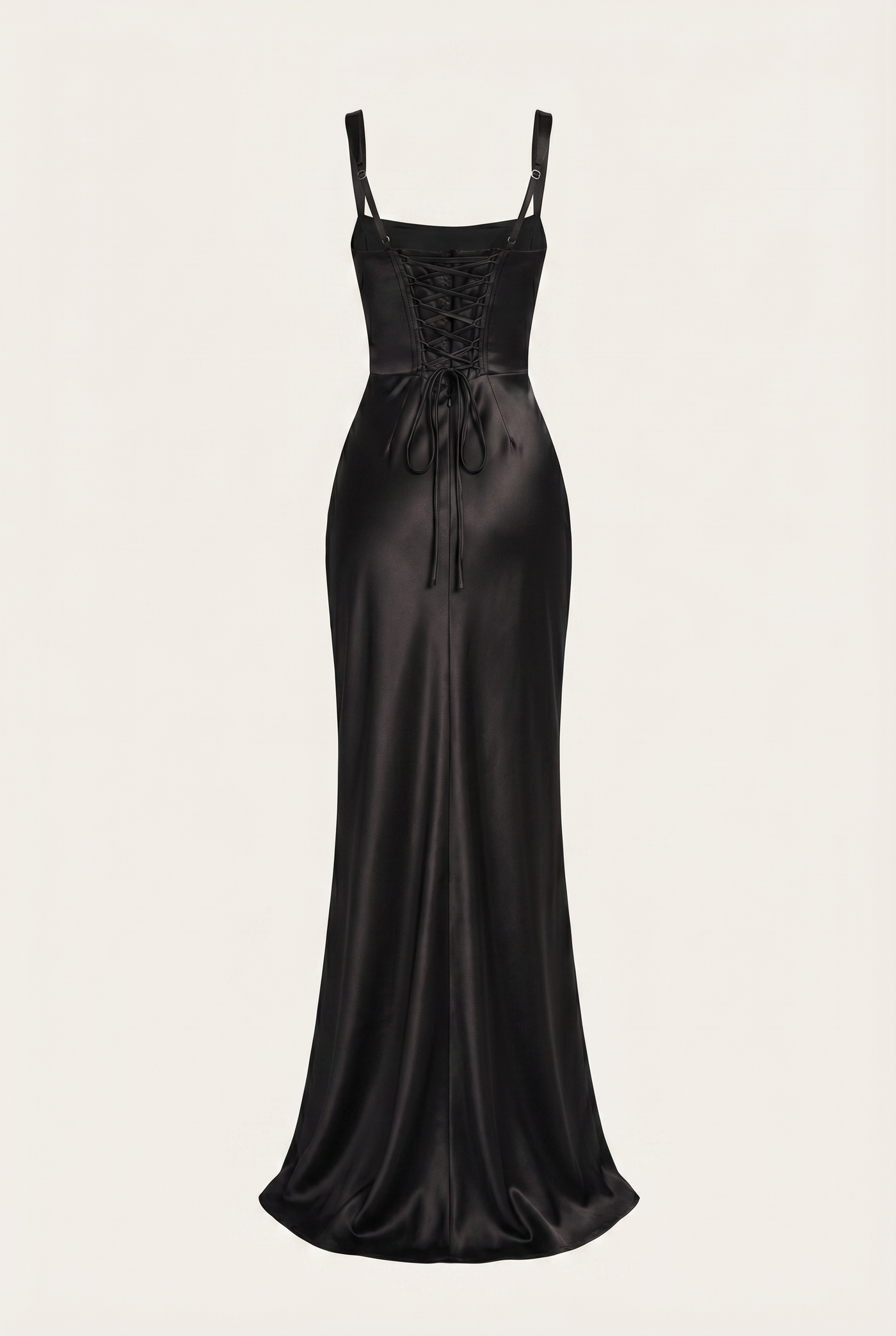Angelina Structured Satin Corset Maxi Dress with Scarf - Black