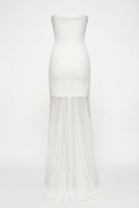 Avery Strapless Sculpted Maxi Dress with Scarf - White