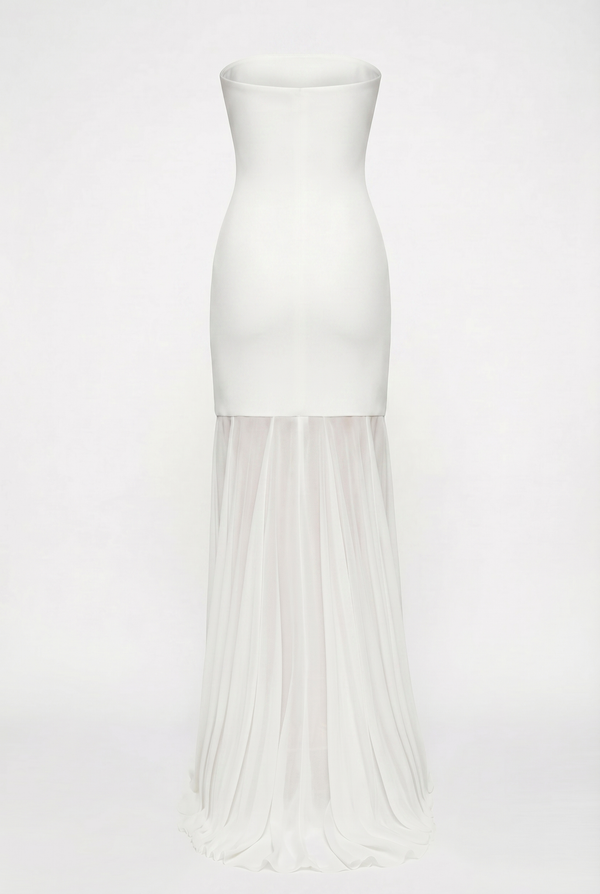 Avery Strapless Sculpted Maxi Dress with Scarf - White