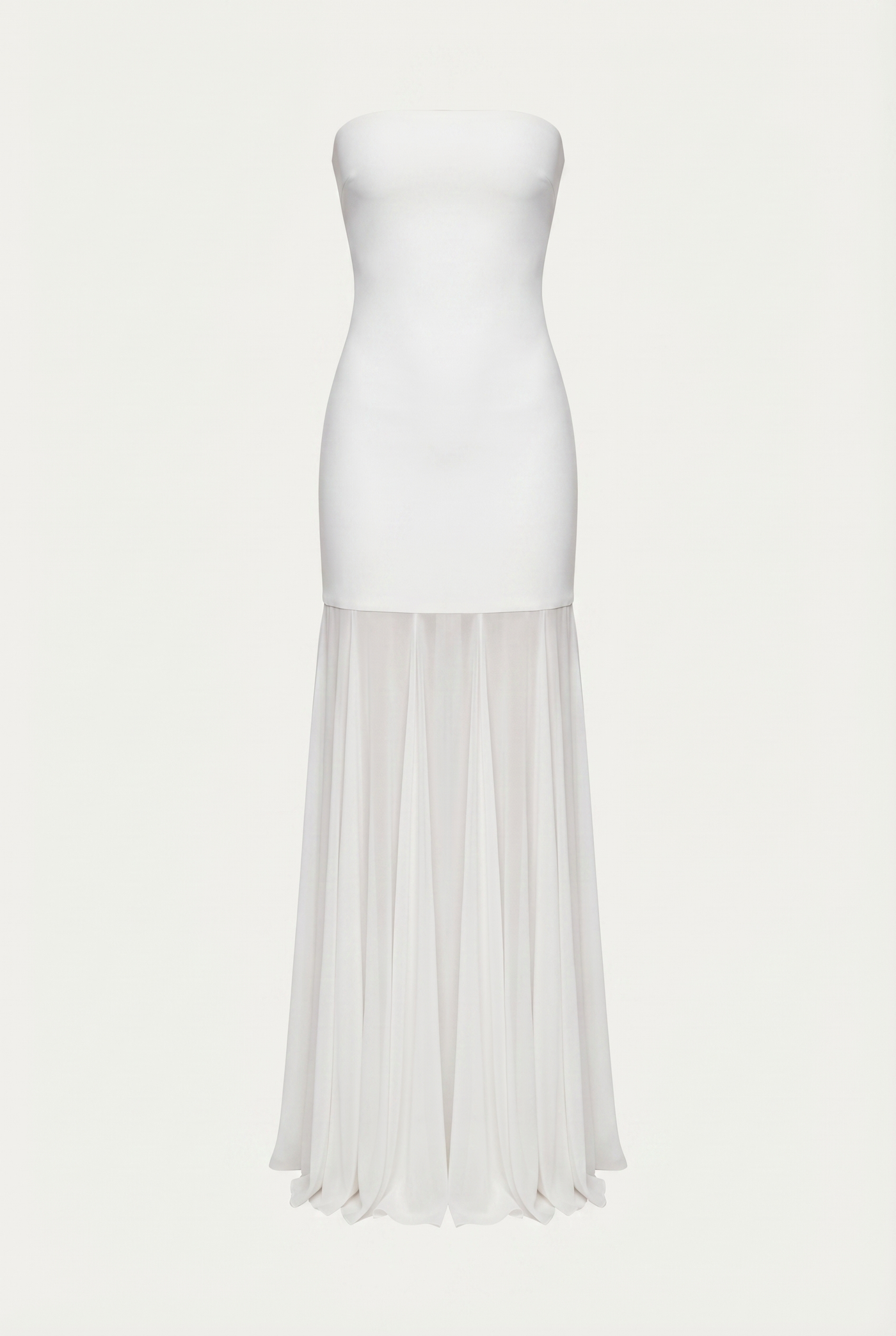 Avery Strapless Sculpted Maxi Dress with Scarf - White