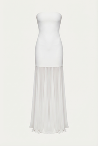 Avery Strapless Sculpted Maxi Dress with Scarf - White