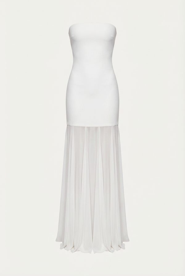 Avery Strapless Sculpted Maxi Dress with Scarf - White