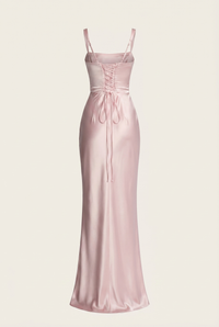 Angelina Structured Satin Corset Maxi Dress with Scarf - Pink
