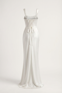 Angelina Structured Satin Corset Maxi Dress with Scarf - White