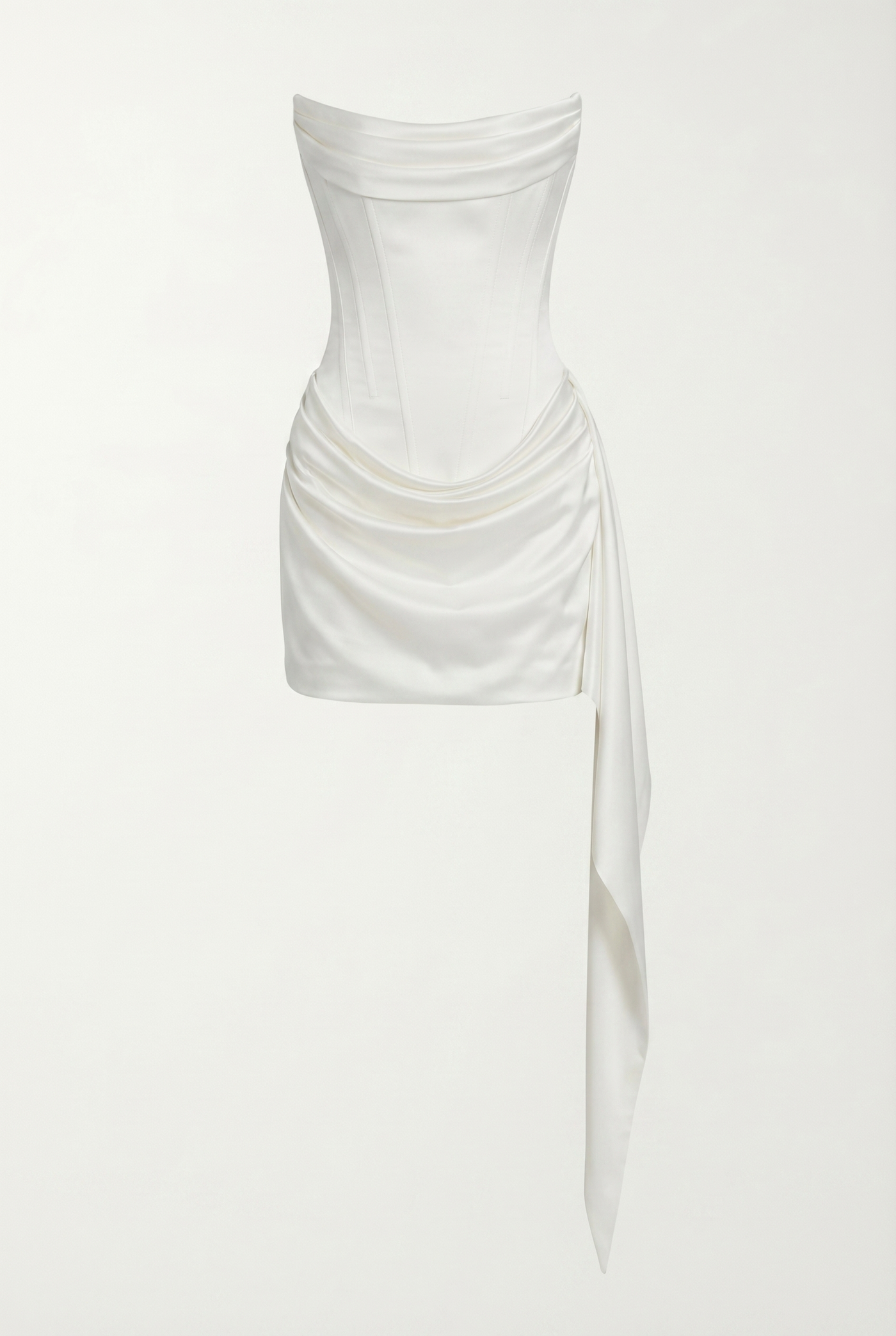 Blanca Draped Satin Corset Mini Dress with Scarf – White