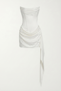 Blanca Draped Satin Corset Mini Dress with Scarf – White
