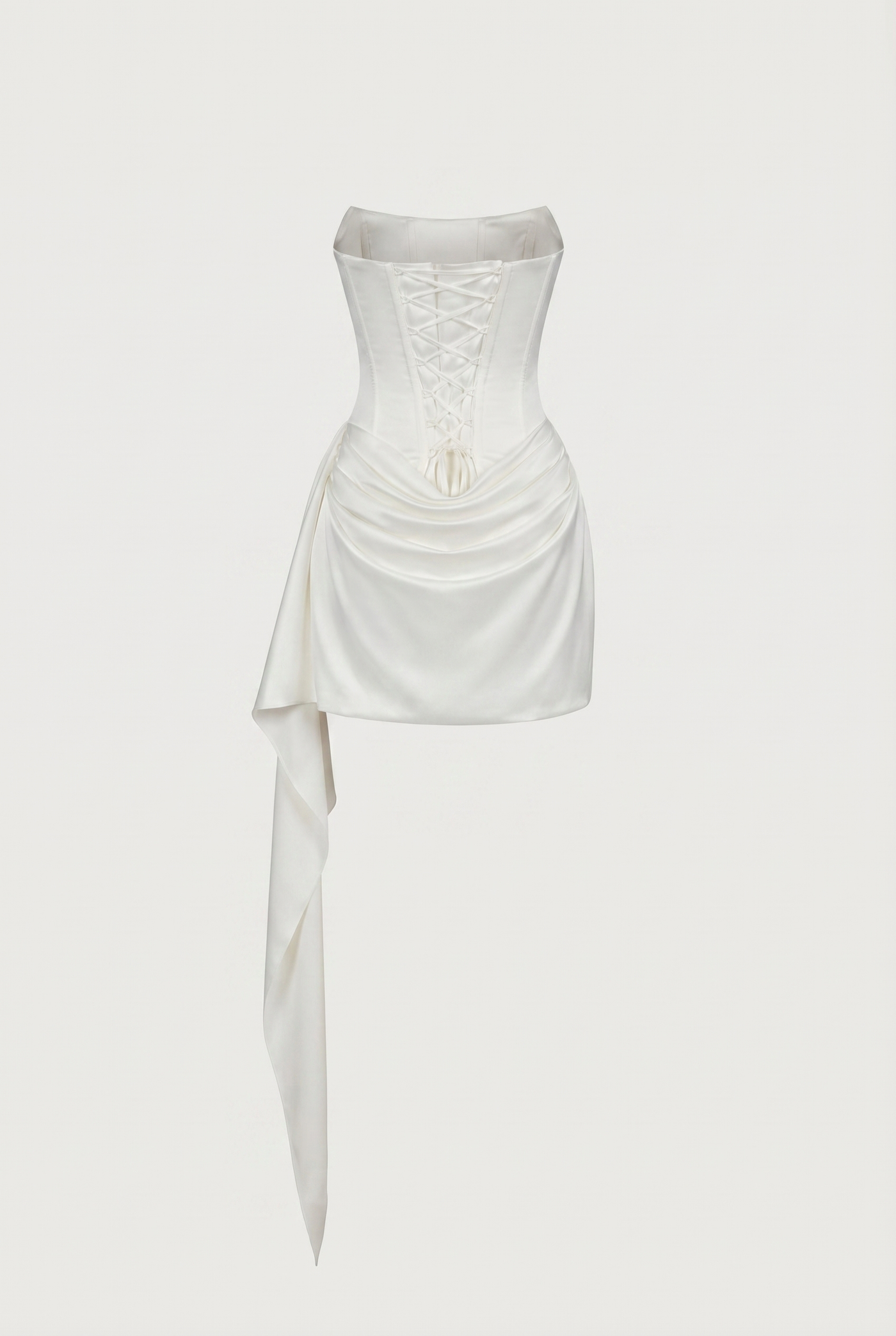Blanca Draped Satin Corset Mini Dress with Scarf – White