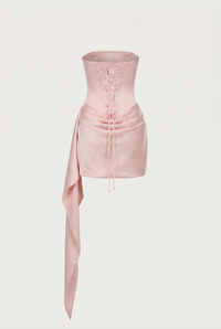 Blanca Draped Satin Corset Mini Dress with Scarf – Pink