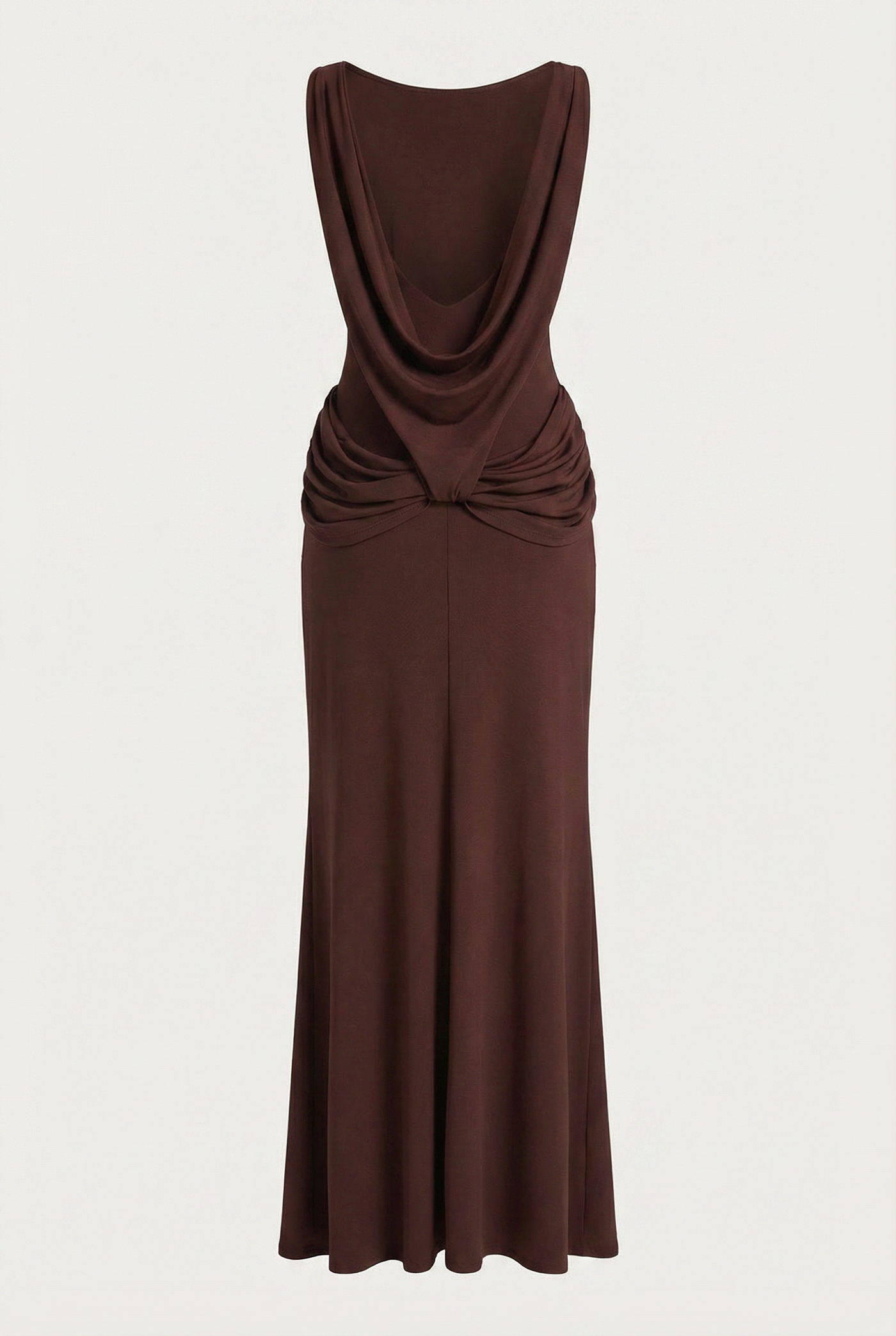 Corey Draped Open-Back Maxi Dress – Brown
