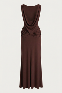 Corey Draped Open-Back Maxi Dress – Brown