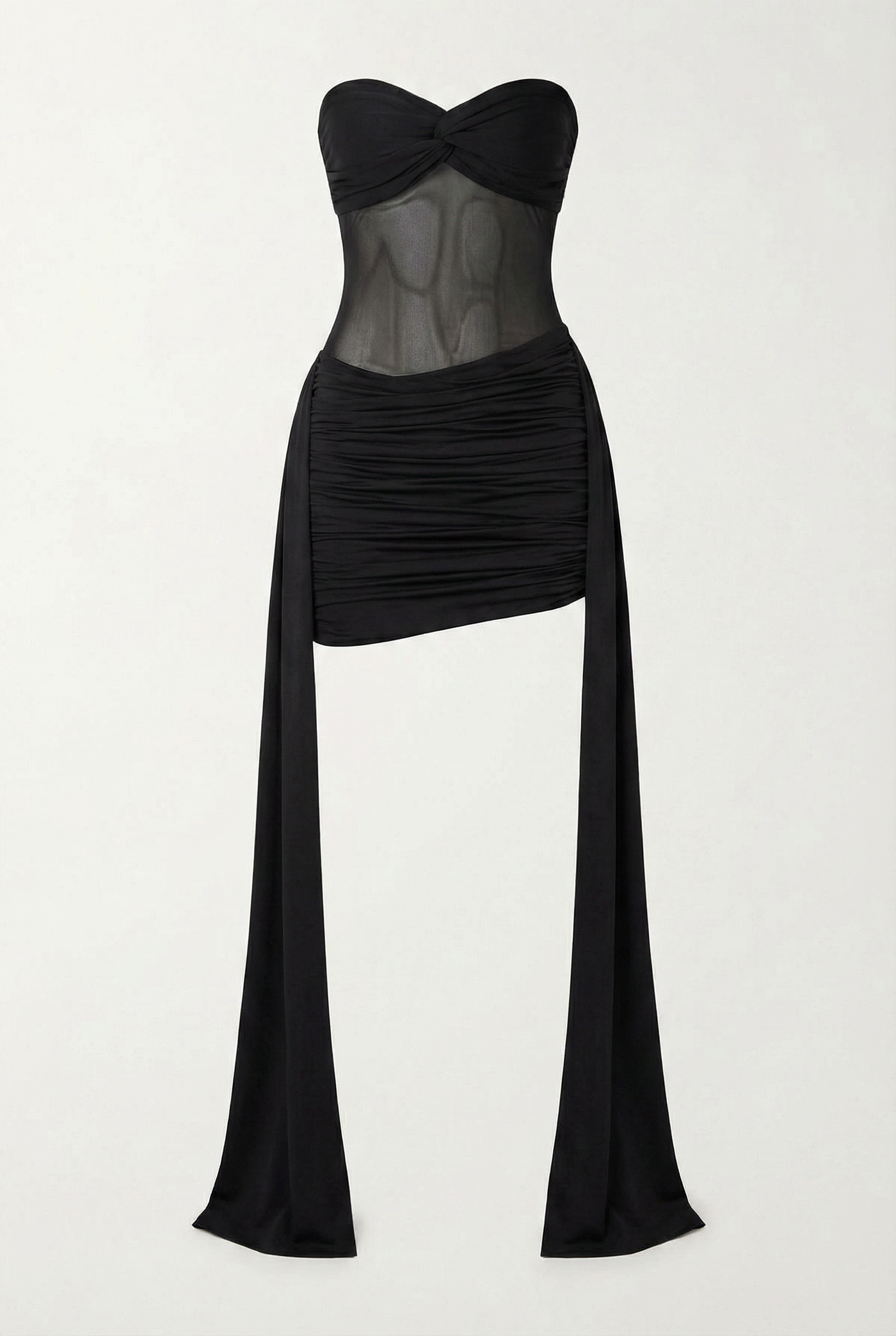Dalia Sheer Draped Mini Dress – Black