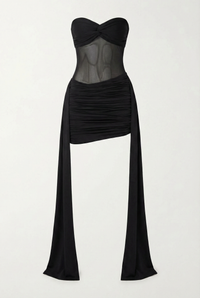 Dalia Sheer Draped Mini Dress – Black