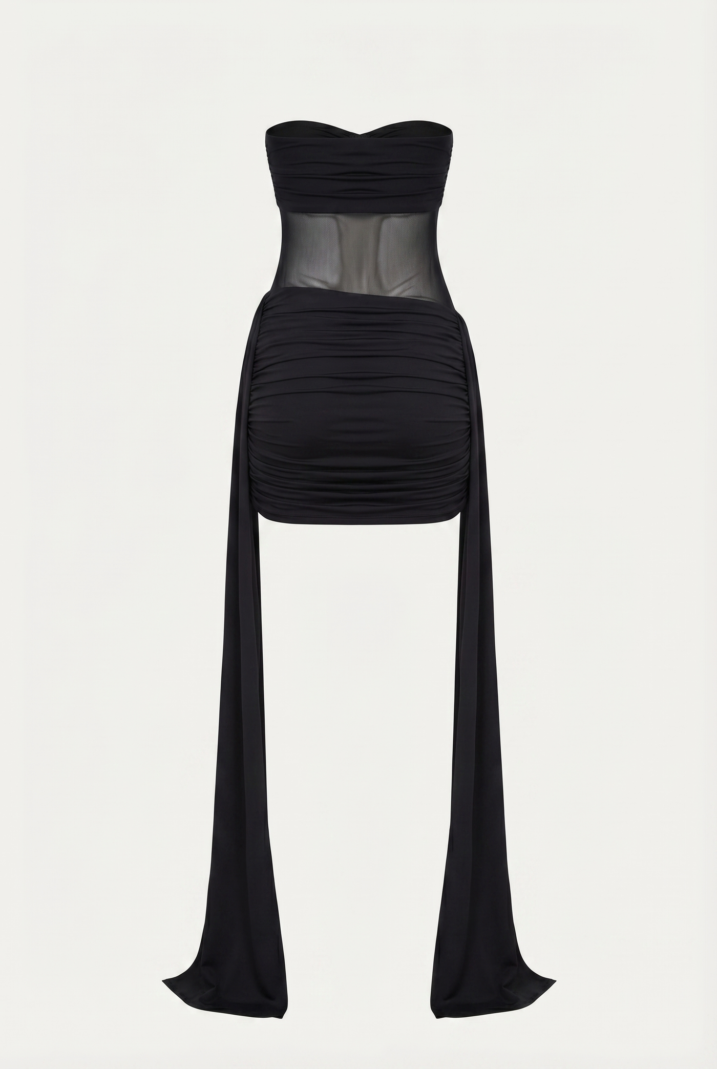 Dalia Sheer Draped Mini Dress – Black