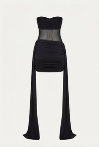 Dalia Sheer Draped Mini Dress – Black