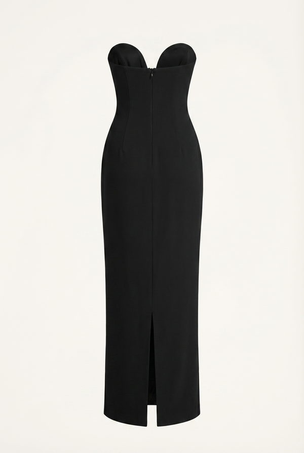 Esther Strapless Maxi Dress with Sheer Scarf – Black