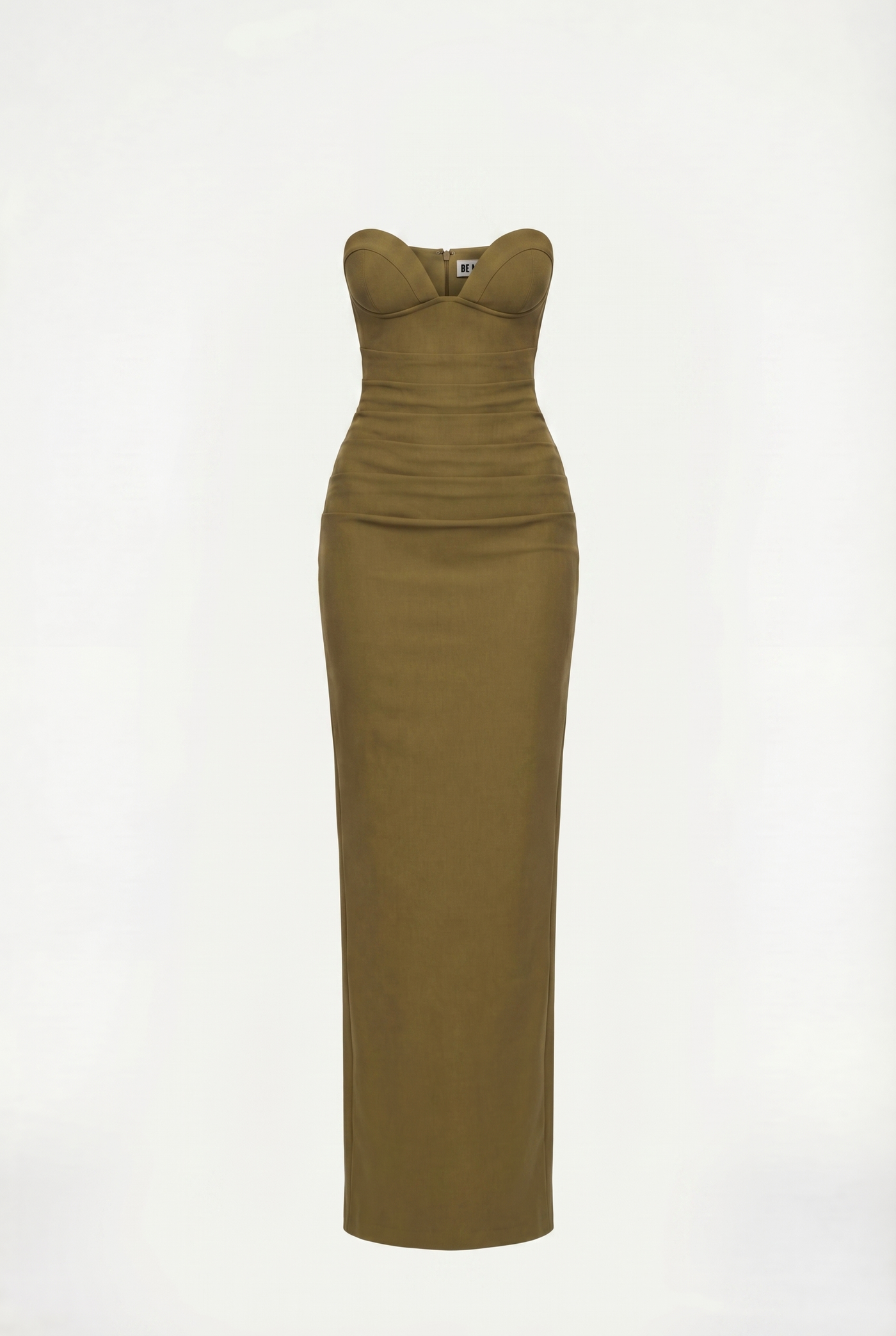 Esther Strapless Maxi Dress with Sheer Scarf – Olive