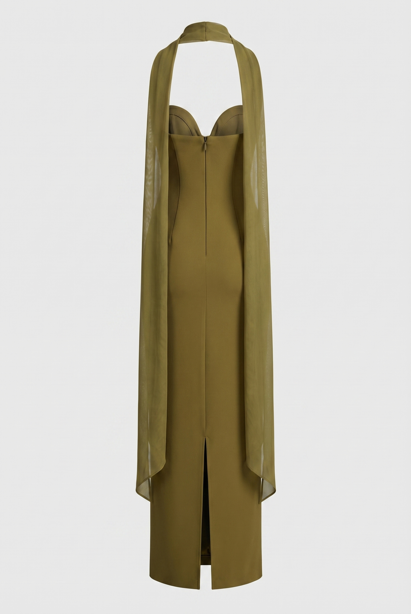 Esther Strapless Maxi Dress with Sheer Scarf – Olive