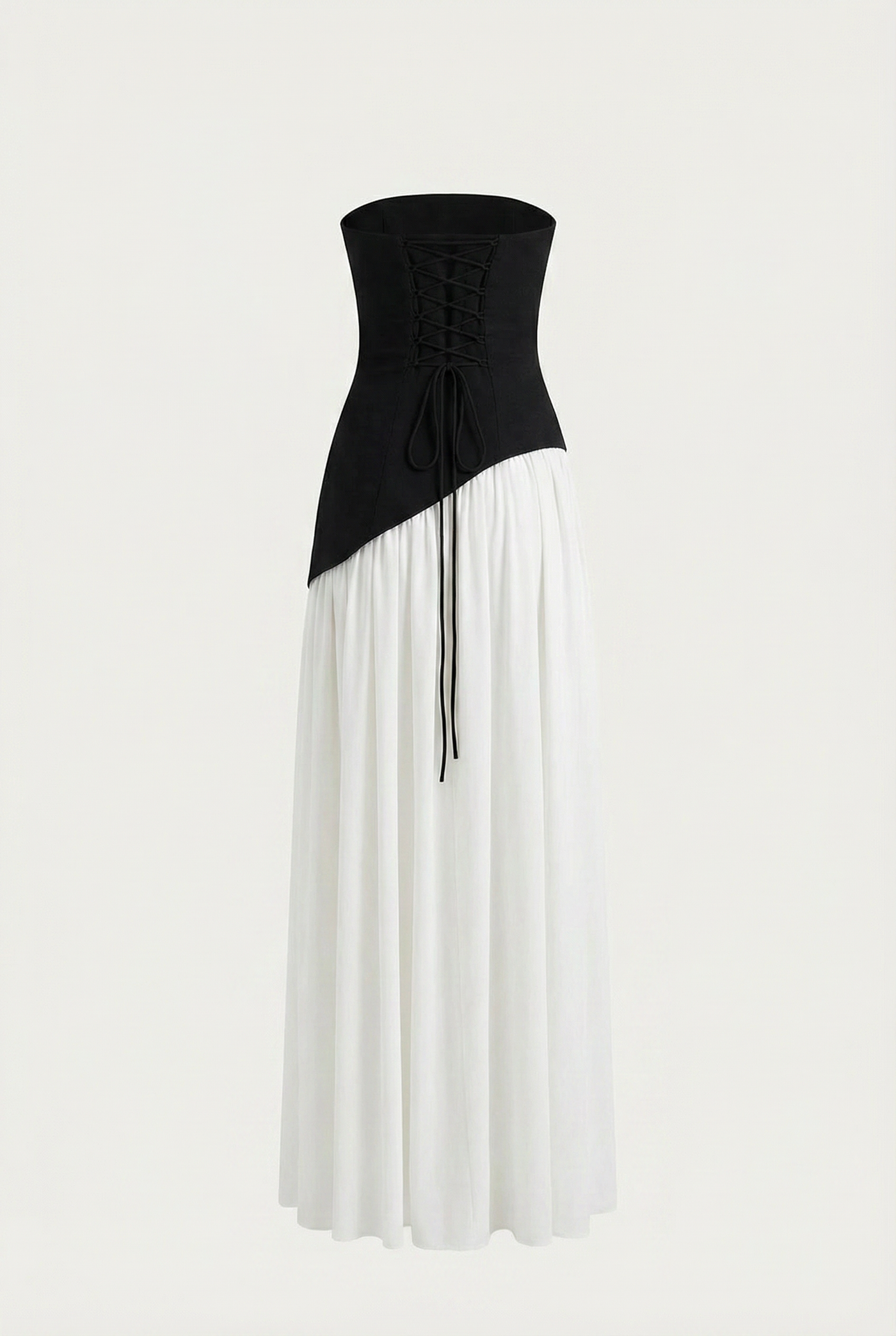 Etta Strapless Corset Maxi Dress with Scarf – Black & White