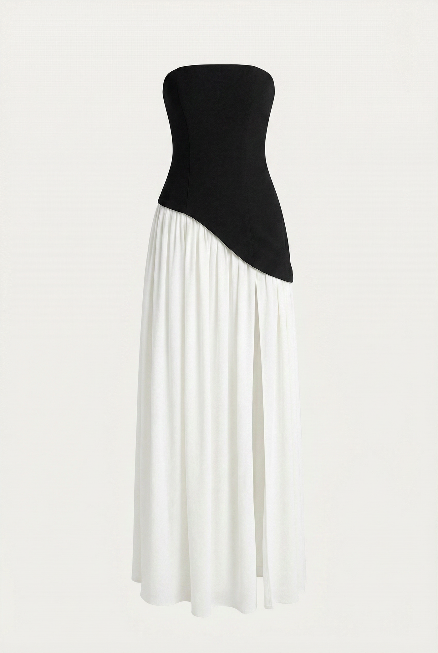 Etta Strapless Corset Maxi Dress with Scarf – Black & White