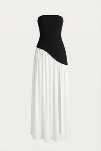 Etta Strapless Corset Maxi Dress with Scarf – Black & White