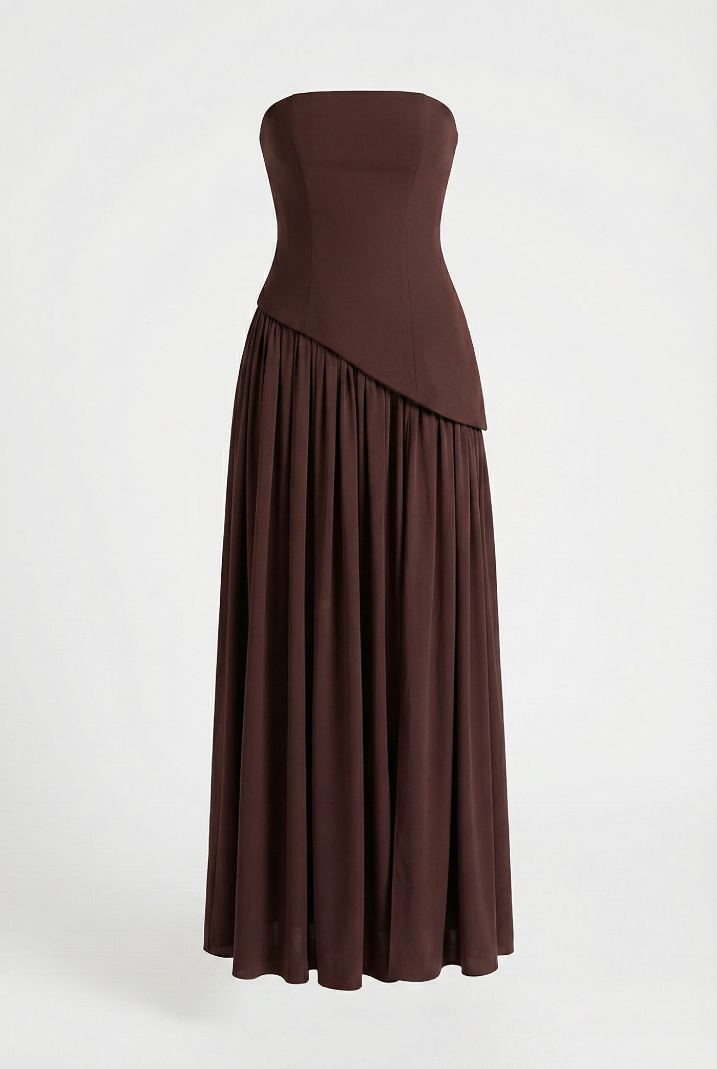 Etta Strapless Corset Maxi Dress with Scarf – Brown
