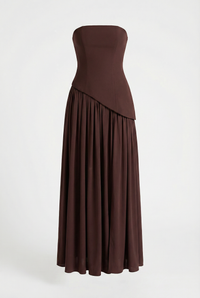Etta Strapless Corset Maxi Dress with Scarf – Brown
