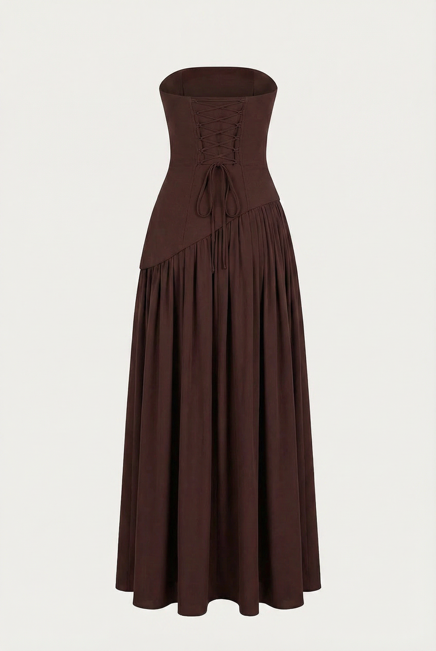 Etta Strapless Corset Maxi Dress with Scarf – Brown