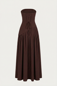 Etta Strapless Corset Maxi Dress with Scarf – Brown