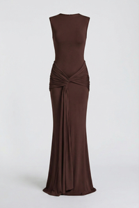 Glinda Sculpted Draped Maxi Dress - Brown