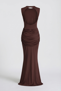 Glinda Sculpted Draped Maxi Dress - Brown