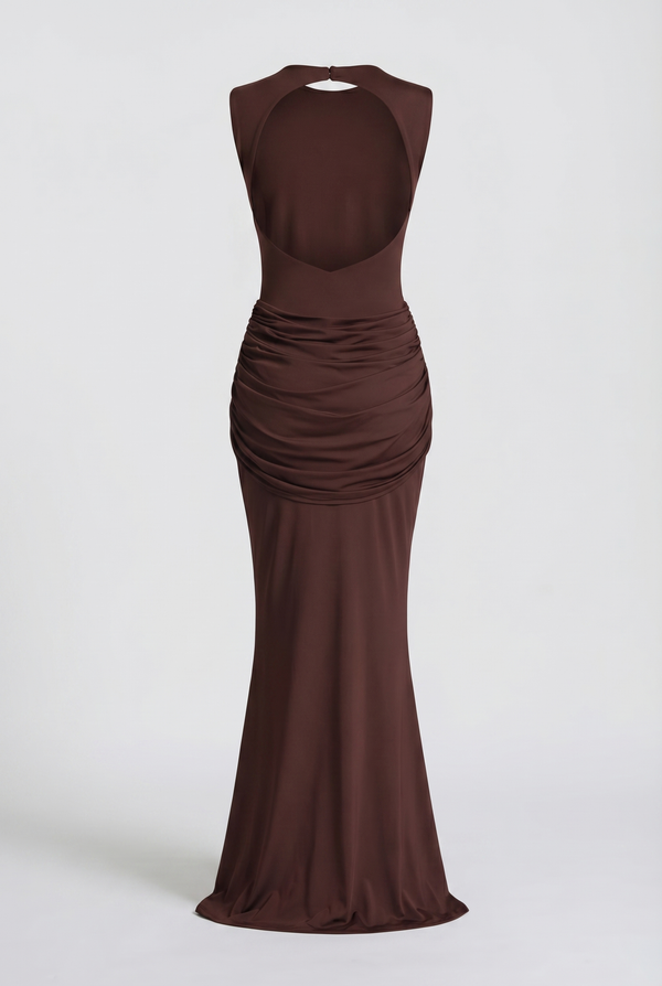Glinda Sculpted Draped Maxi Dress - Brown