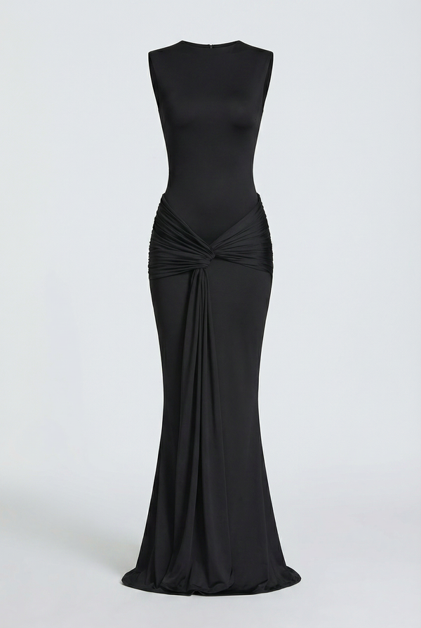 Glinda Sculpted Draped Maxi Dress - Black