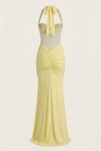 Henley Sheer Sculpt Maxi Dress - Yellow