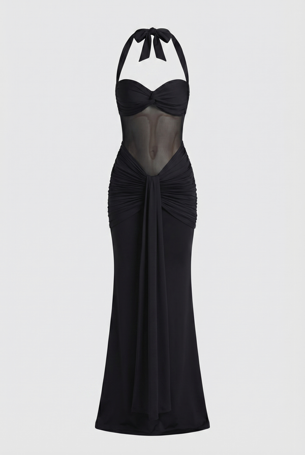 Henley Sheer Sculpt Maxi Dress - Black