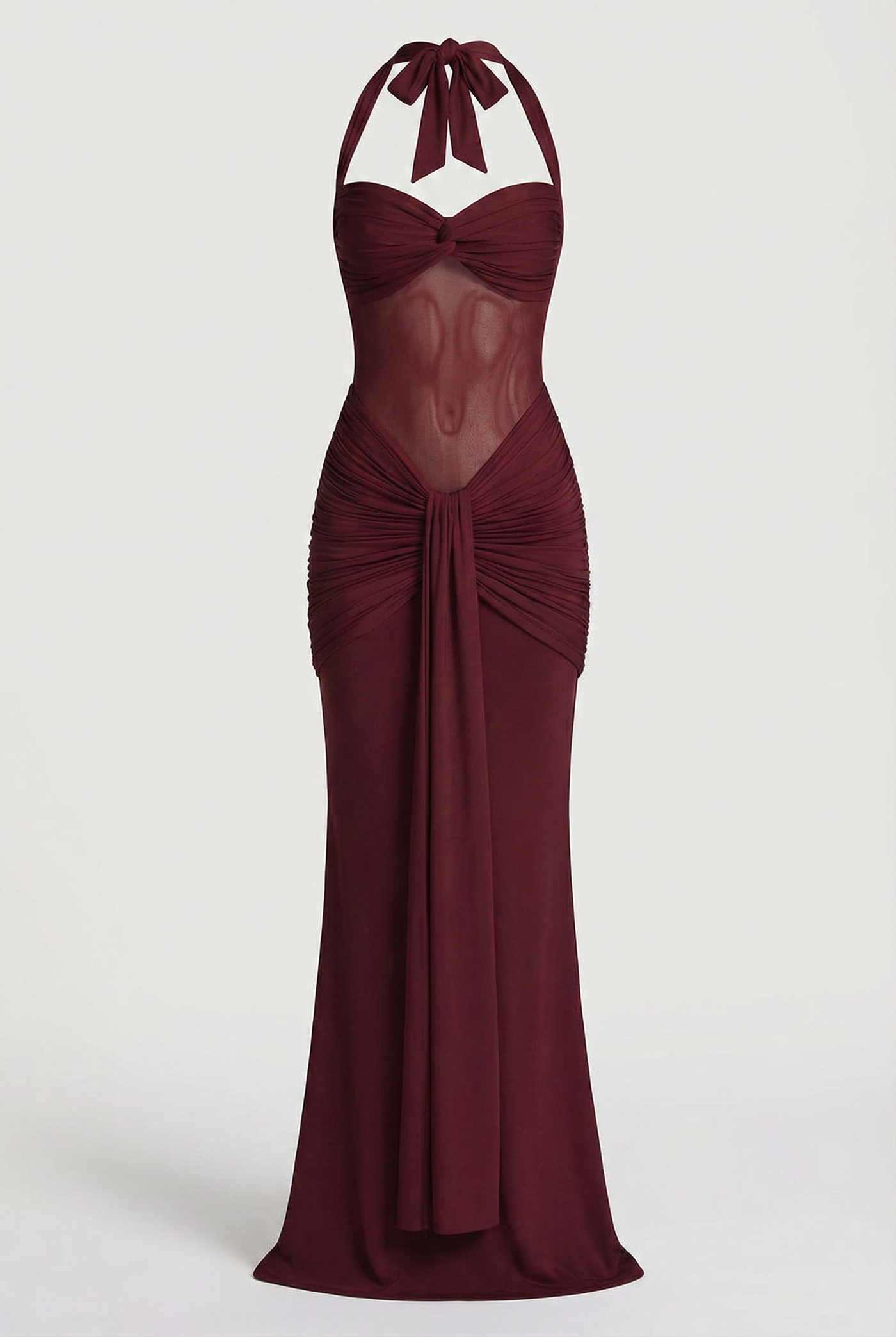 Henley Sheer Sculpt Maxi Dress - Burgundy
