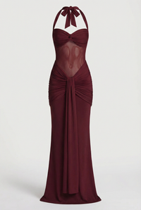 Henley Sheer Sculpt Maxi Dress - Burgundy